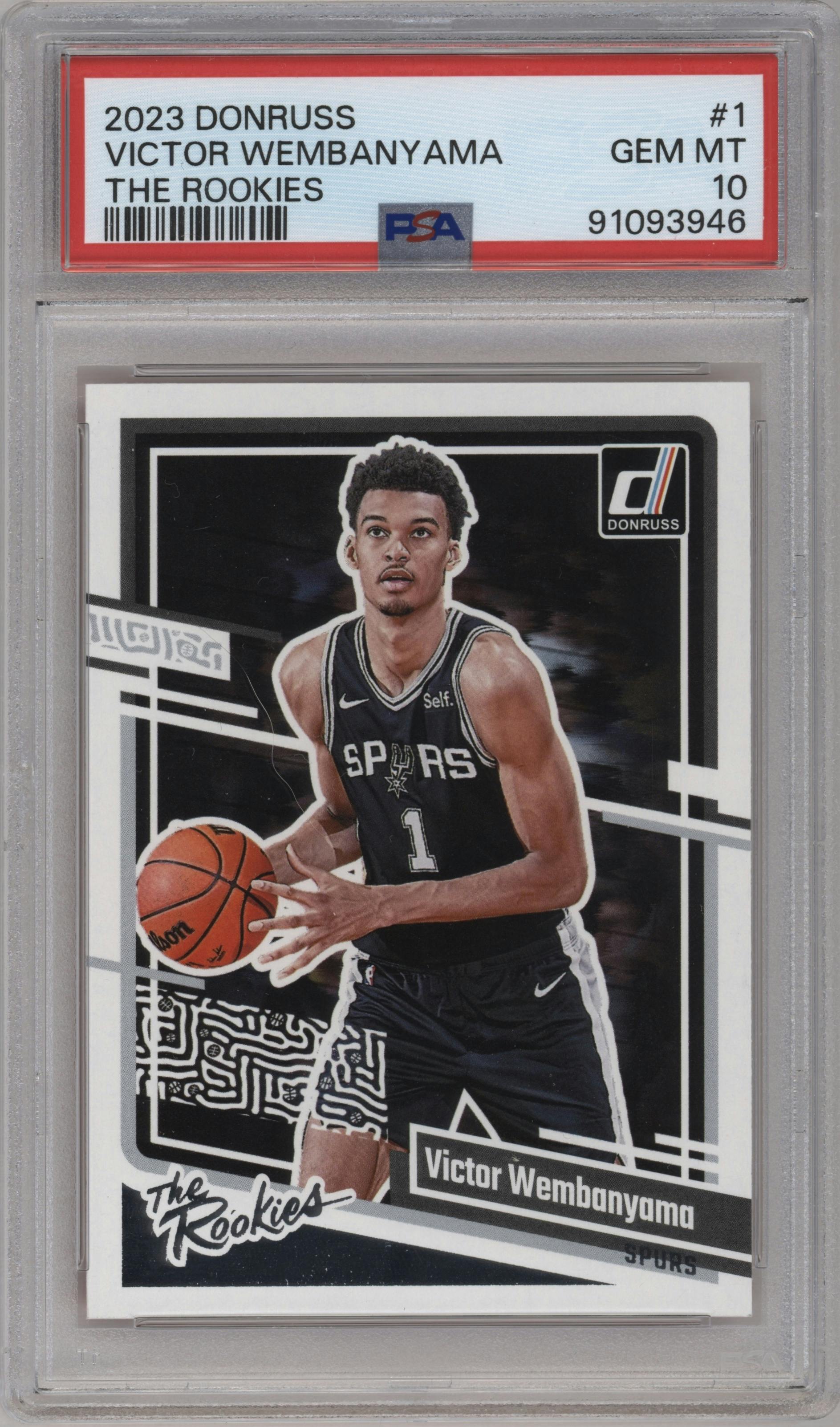 Victor Wembanyama from the 2023-24 Panini Donruss set graded by PSA and given an overall grade of 10.