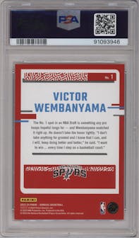 Victor Wembanyama from the 2023-24 Panini Donruss set graded by PSA and given an overall grade of 10.