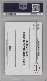 Jayden Daniels from the 2024 Topps Chrome set featuring a Aqua Sonar Refractor parallel graded by PSA and given an overall grade of 9.