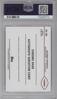Jayden Daniels from the 2024 Topps Chrome set featuring a Aqua Sonar Refractor parallel graded by PSA and given an overall grade of 9.