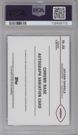 Jayden Daniels from the 2024 Topps Chrome set featuring a Aqua Sonar Refractor parallel graded by PSA and given an overall grade of 9.