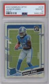 Jahmyr Gibbs from the 2023 Donruss Optic set featuring a Holo parallel graded by PSA and given an overall grade of 10.