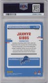 Jahmyr Gibbs from the 2023 Donruss Optic set featuring a Holo parallel graded by PSA and given an overall grade of 10.