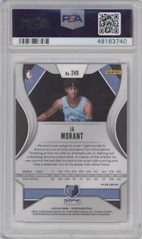 Ja Morant from the 2019-20 Panini Prizm set featuring a Ruby Wave parallel graded by PSA and given an overall grade of 10.