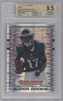 Nelson Agholor from the 2015 Topps Chrome set featuring a Pulsar Refractor parallel graded by Beckett and given an overall grade of 9.5.