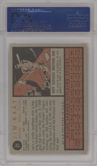 Jim Kaat from the 1962 Topps set graded by PSA and given an overall grade of 8.