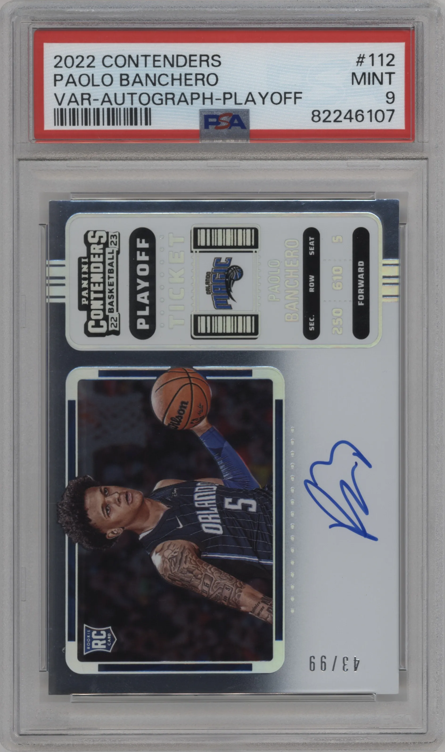2022 Panini Contenders Rke.Tkt.Var.Auto Paolo Banchero Playoff #112 PSA 9