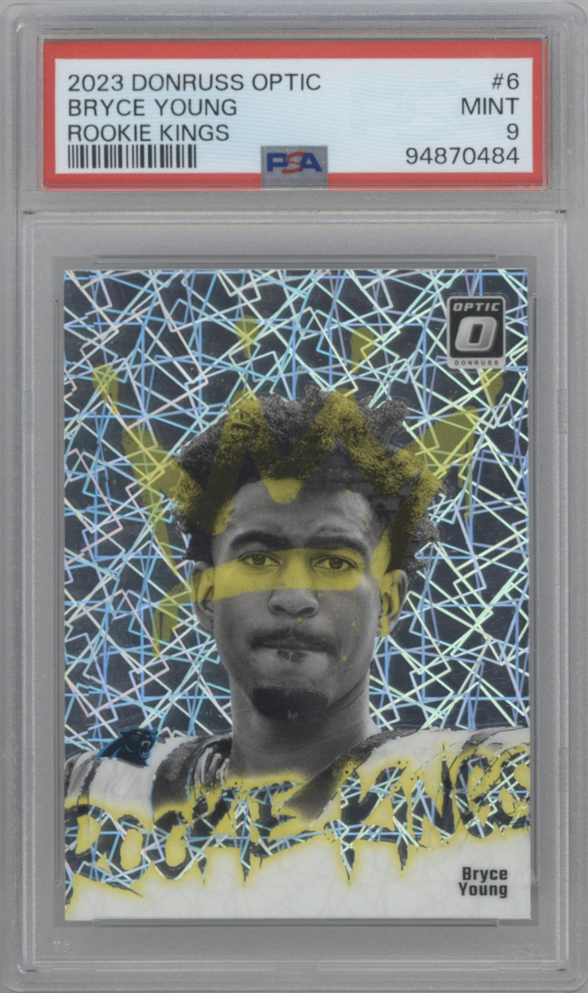 Bryce Young from the 2023 Donruss Optic set graded by PSA and given an overall grade of 9.