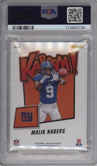 Malik Nabers from the 2024 Panini Absolute set graded by PSA and given an overall grade of 10.