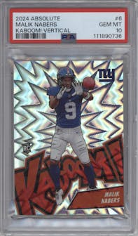 Malik Nabers from the 2024 Panini Absolute set graded by PSA and given an overall grade of 10.