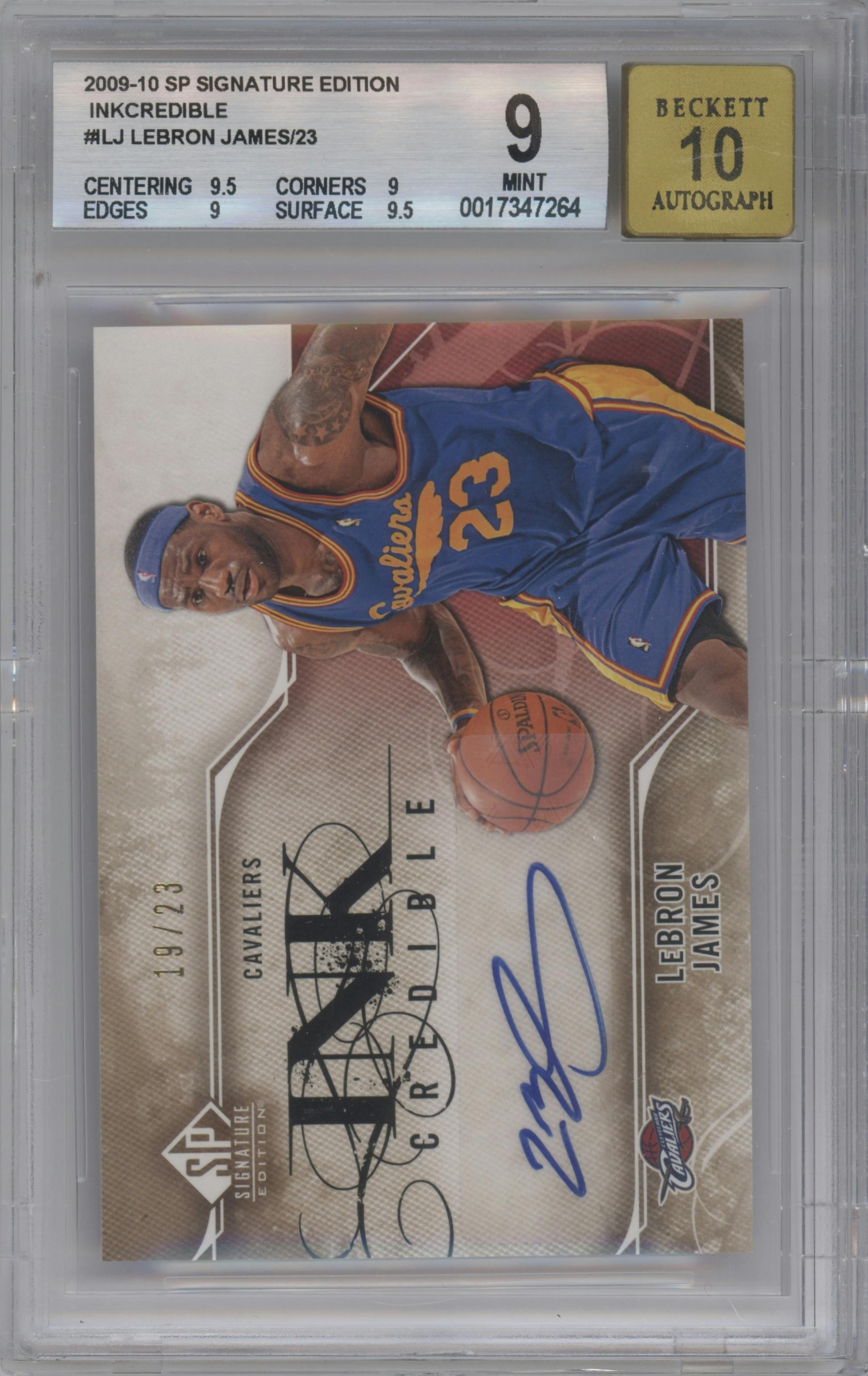 LeBron James from the 2009-10 SP Signature Edition set graded by Beckett and given an overall grade of 9.