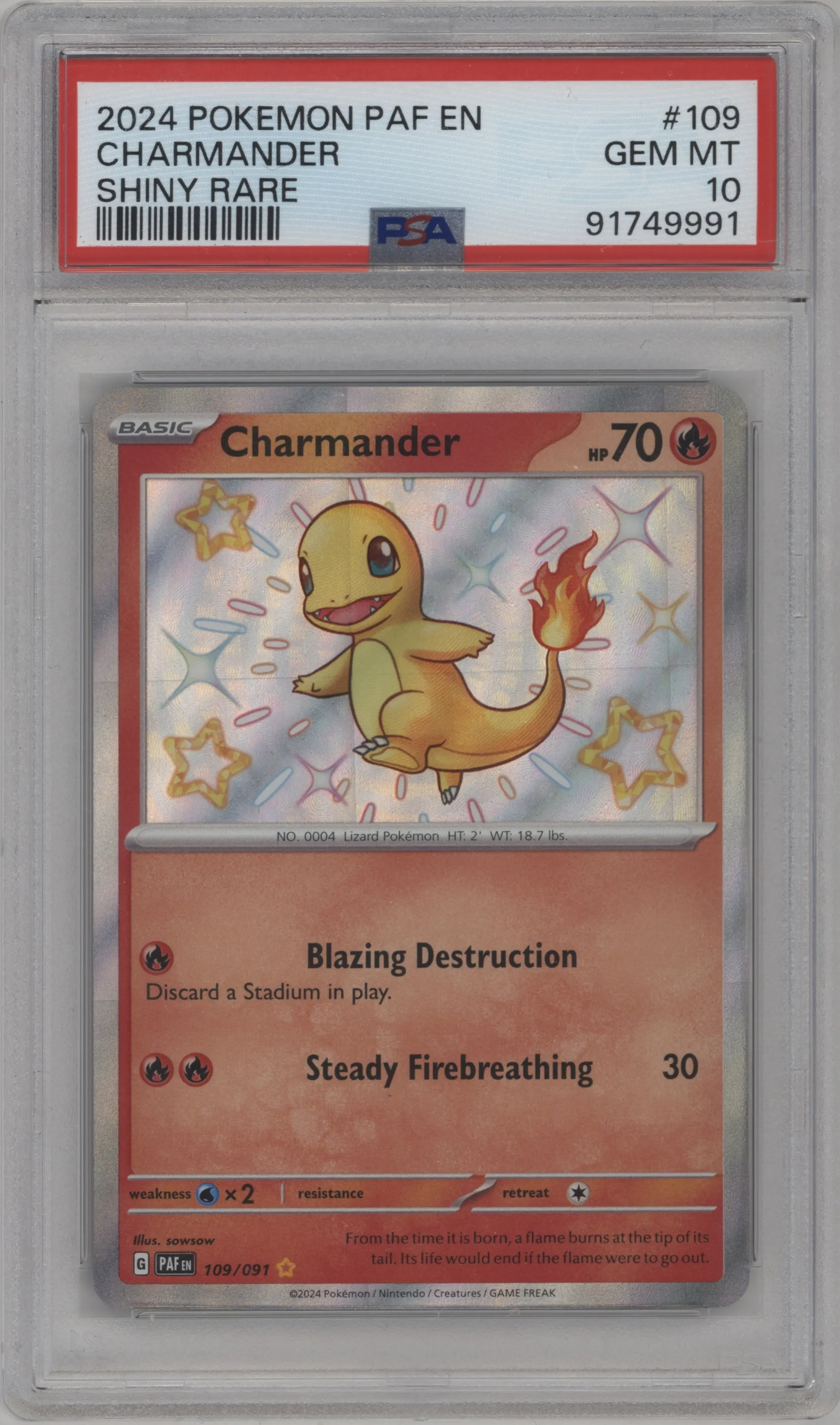 2024 Pokemon SV Paldean Fates Charmander #109 PSA 10