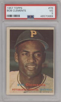Bob Clemente from the 1957 Topps set graded by PSA and given an overall grade of 3.