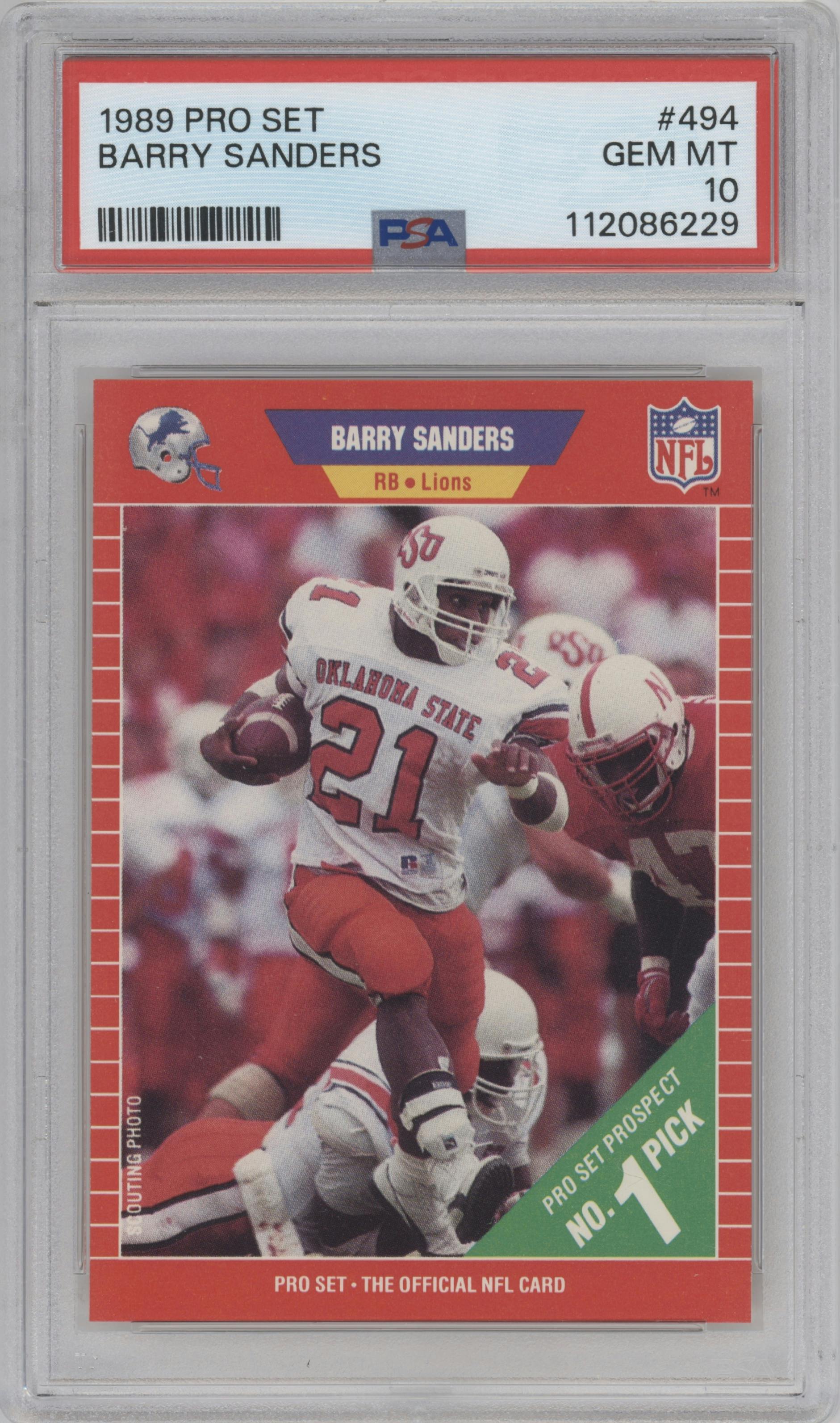 Barry Sanders from the 1989 Pro Set set graded by PSA and given an overall grade of 10.