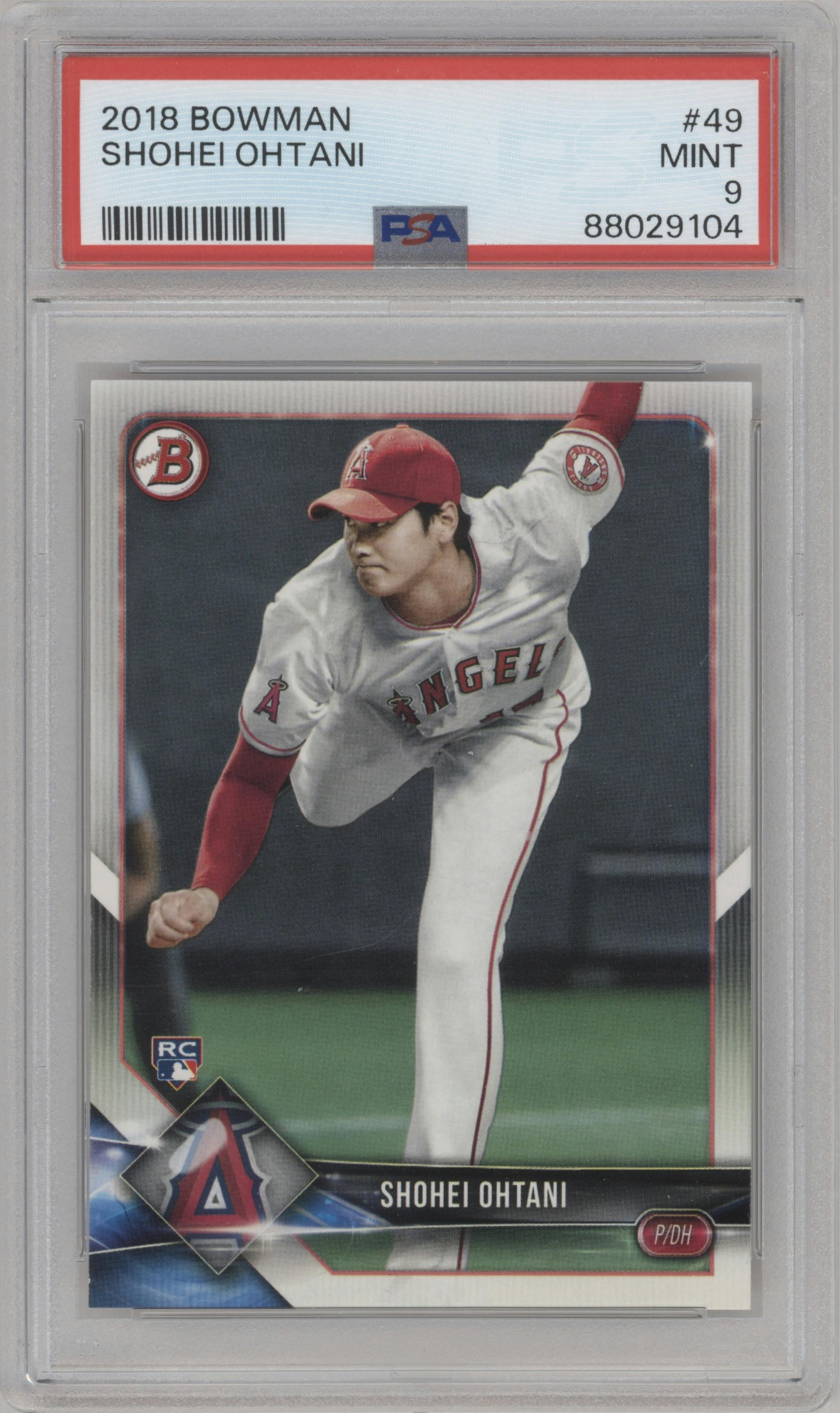 Shohei Ohtani from the 2018 Bowman set graded by PSA and given an overall grade of 9.