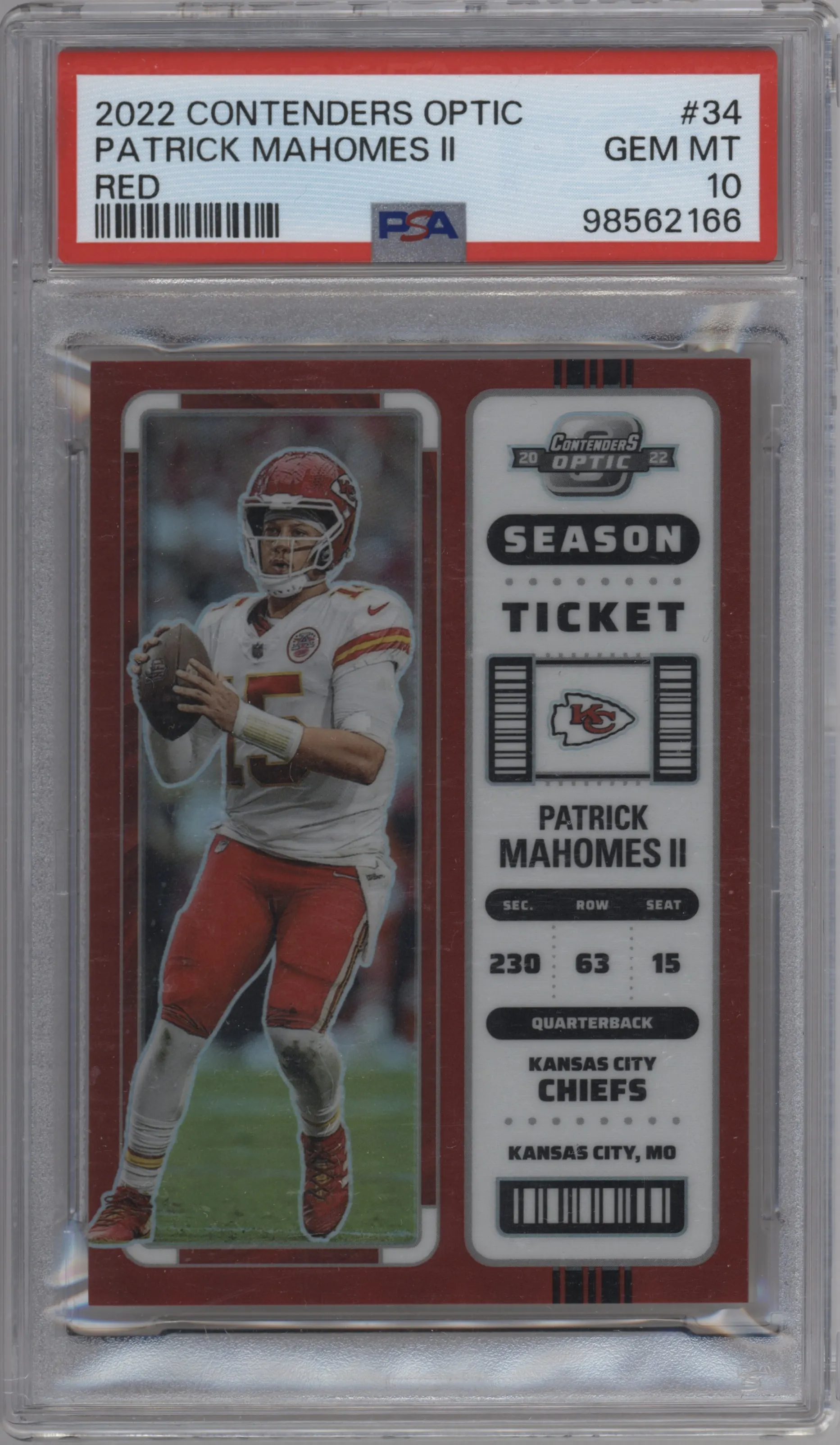 2022 Panini Contenders Optic Patrick Mahomes II Red #34 PSA 10