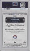 Evan Carter from the 2024 Topps Chrome Sapphire set graded by PSA and given an overall grade of 10.