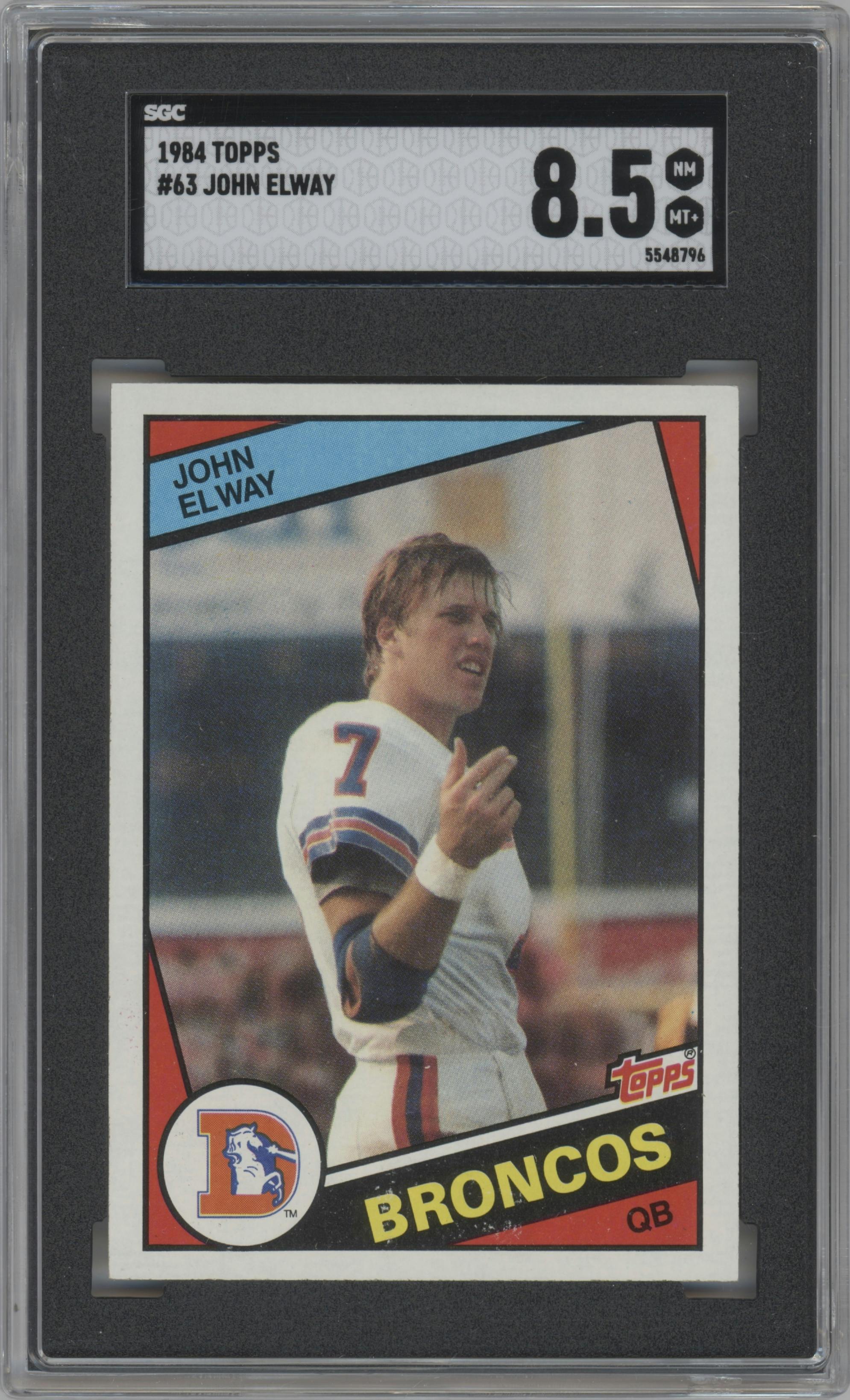 John Elway from the 1984 Topps set graded by SGC and given an overall grade of 8.5.