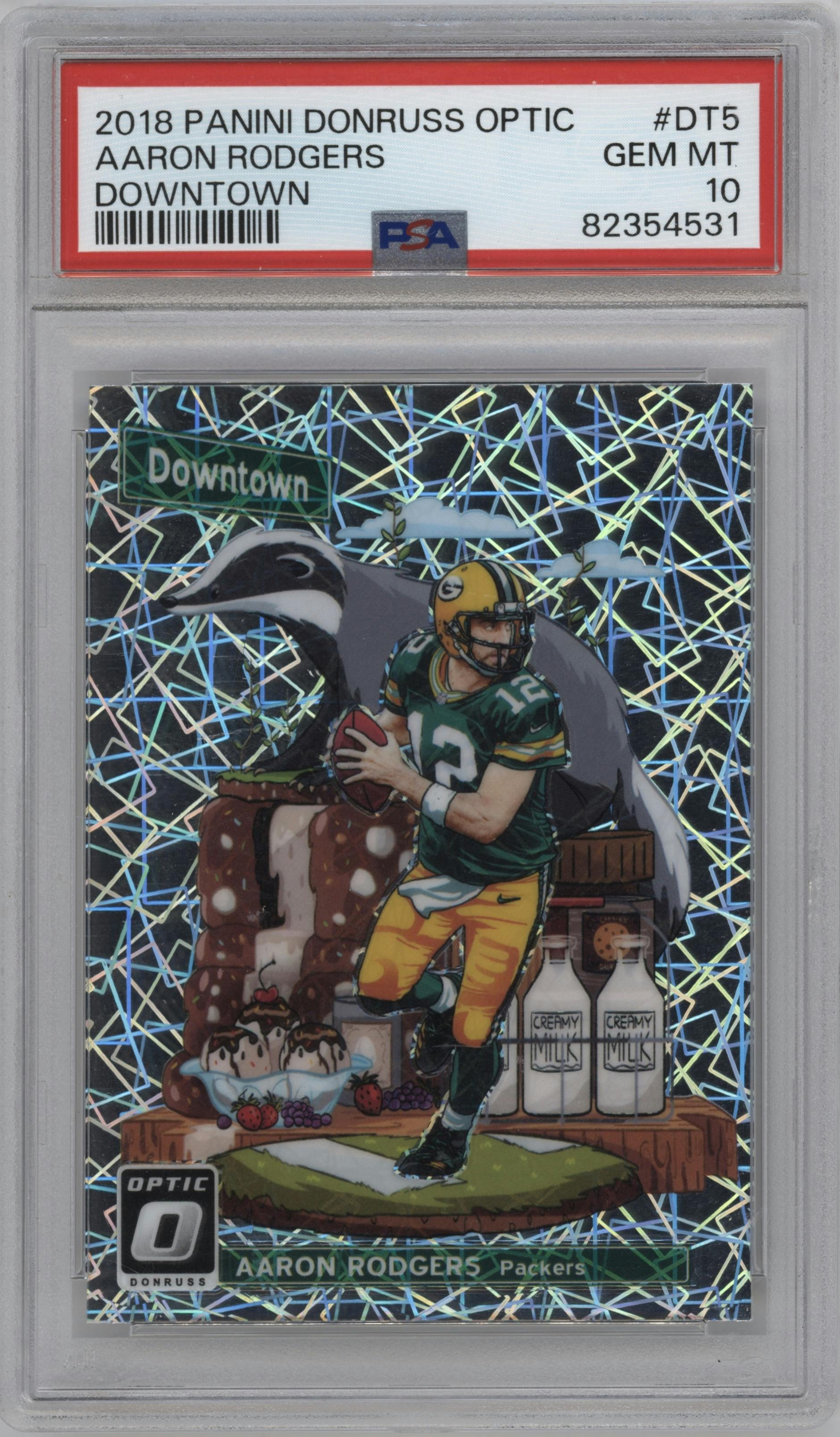 Aaron Rodgers from the 2018 Panini Donruss Optic set graded by PSA and given an overall grade of 10.