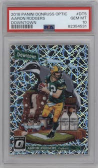 Aaron Rodgers from the 2018 Panini Donruss Optic set graded by PSA and given an overall grade of 10.