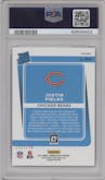 Justin Fields from the 2021 Panini Donruss Optic set featuring a Blue  parallel graded by PSA and given an overall grade of 10.