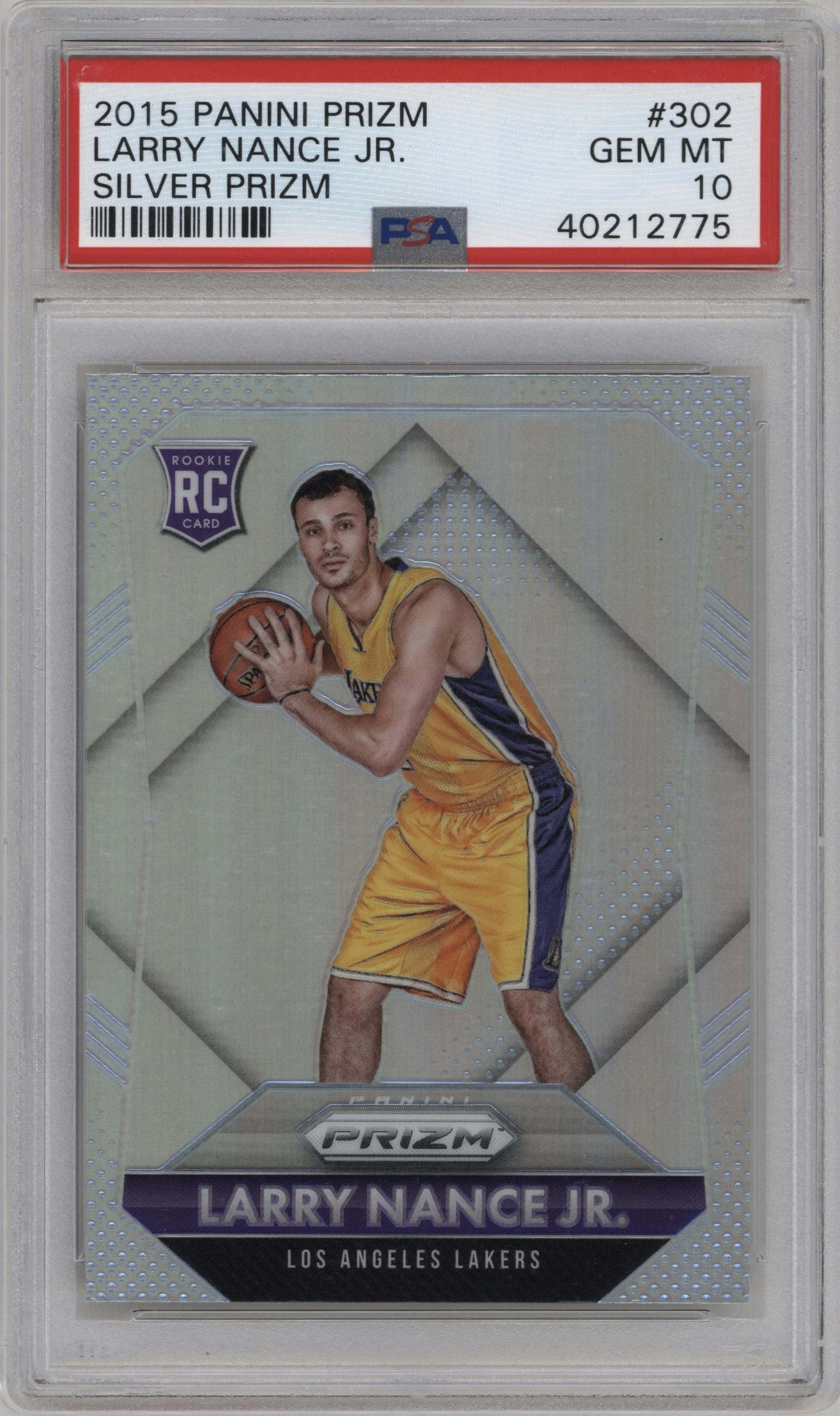 Larry Nance Jr. from the 2015-16 Panini Prizm  set featuring a Silver Prizm parallel graded by PSA and given an overall grade of 10.