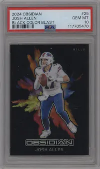 Josh Allen from the 2024 Panini Obsidian set graded by PSA and given an overall grade of 10.