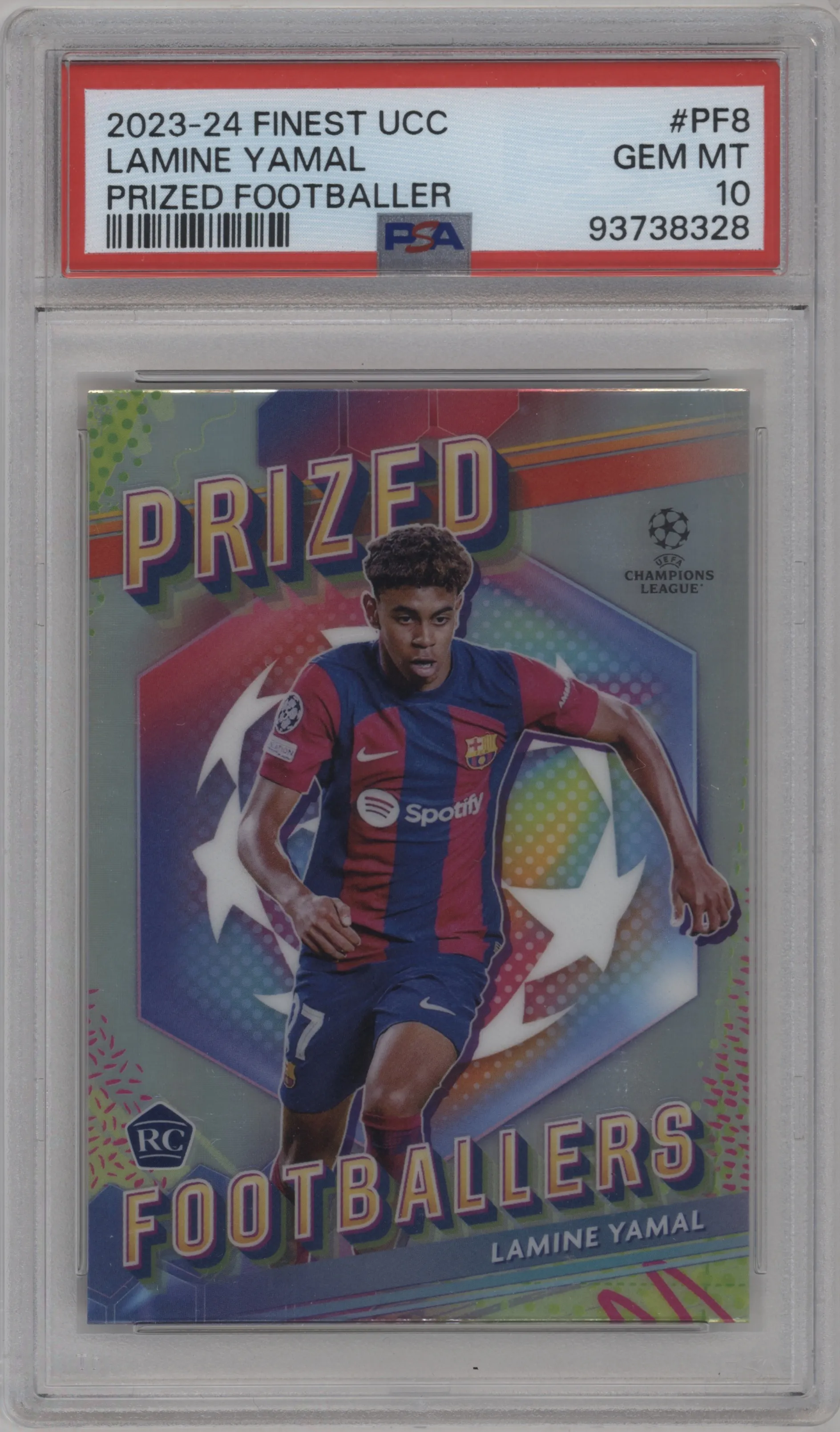 2023 Topps Finest UEFA Club Competitions Prized Footballers Lamine Yamal PSA 10