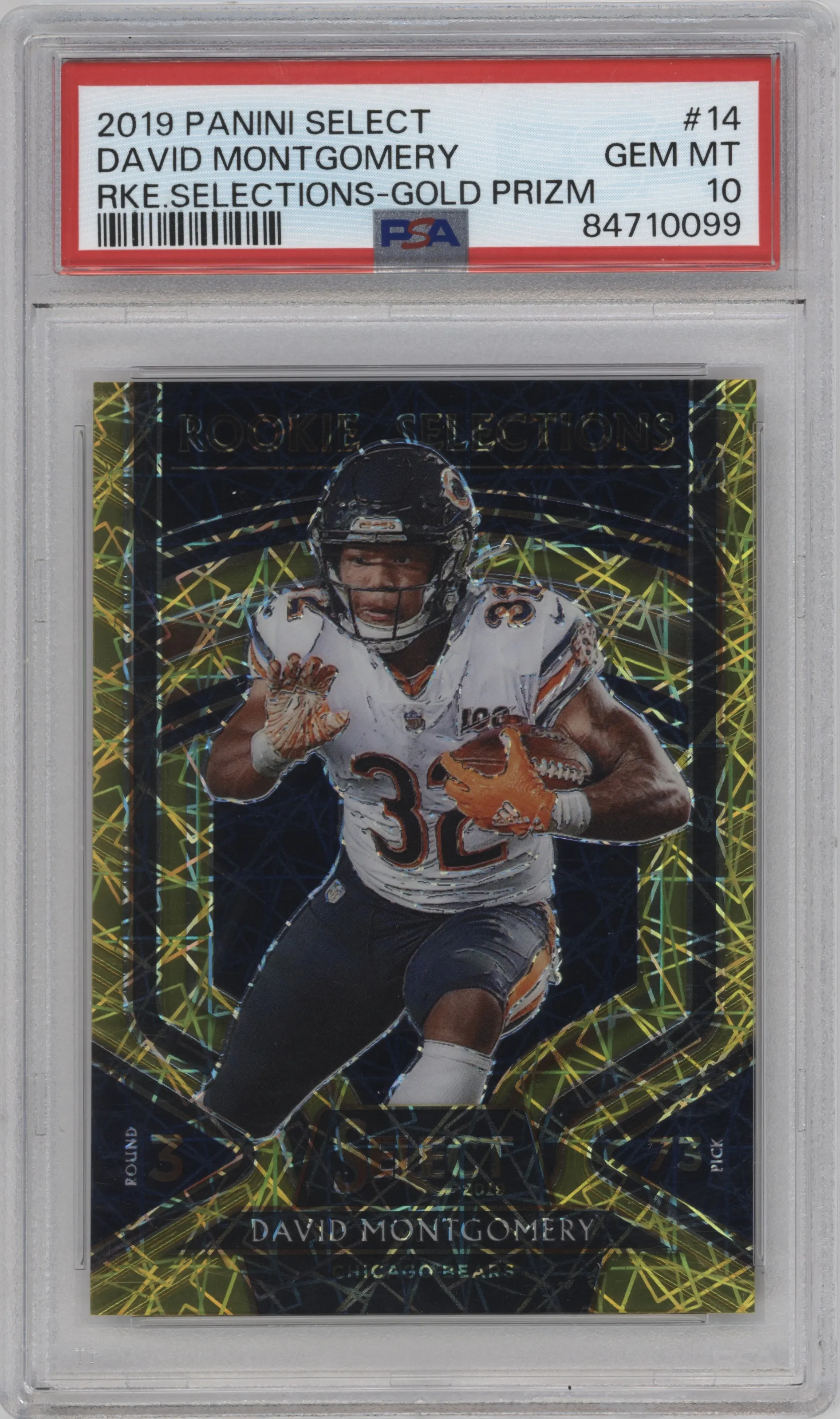 2019 Panini Select Rookie Selections David Montgomery Gold Prizm #14 PSA 10