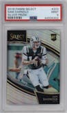 Sam Darnold from the 2018 Panini Select set featuring a Silver Prizm parallel graded by PSA and given an overall grade of 9.
