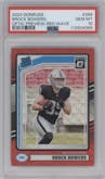 Brock Bowers from the 2024 Donruss set featuring a Red Wave parallel graded by PSA and given an overall grade of 10.