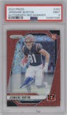 Jermaine Burton from the 2024 Panini Prizm set featuring a Red Shimmer parallel graded by PSA and given an overall grade of 9.
