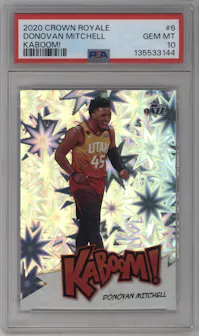 Donovan Mitchell from the 2020-21 Panini Crown Royale set graded by PSA and given an overall grade of 10.