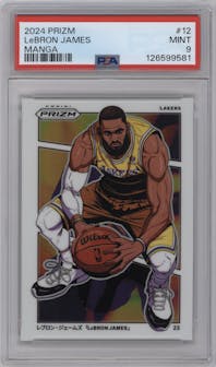 LeBron James from the 2024-25 Panini Prizm set graded by PSA and given an overall grade of 9.