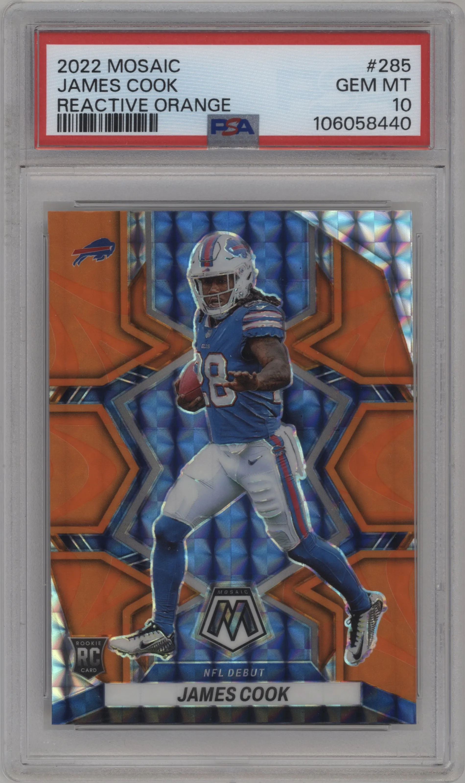 2022 Panini Mosaic James Cook Reactive Orange #285 PSA 10
