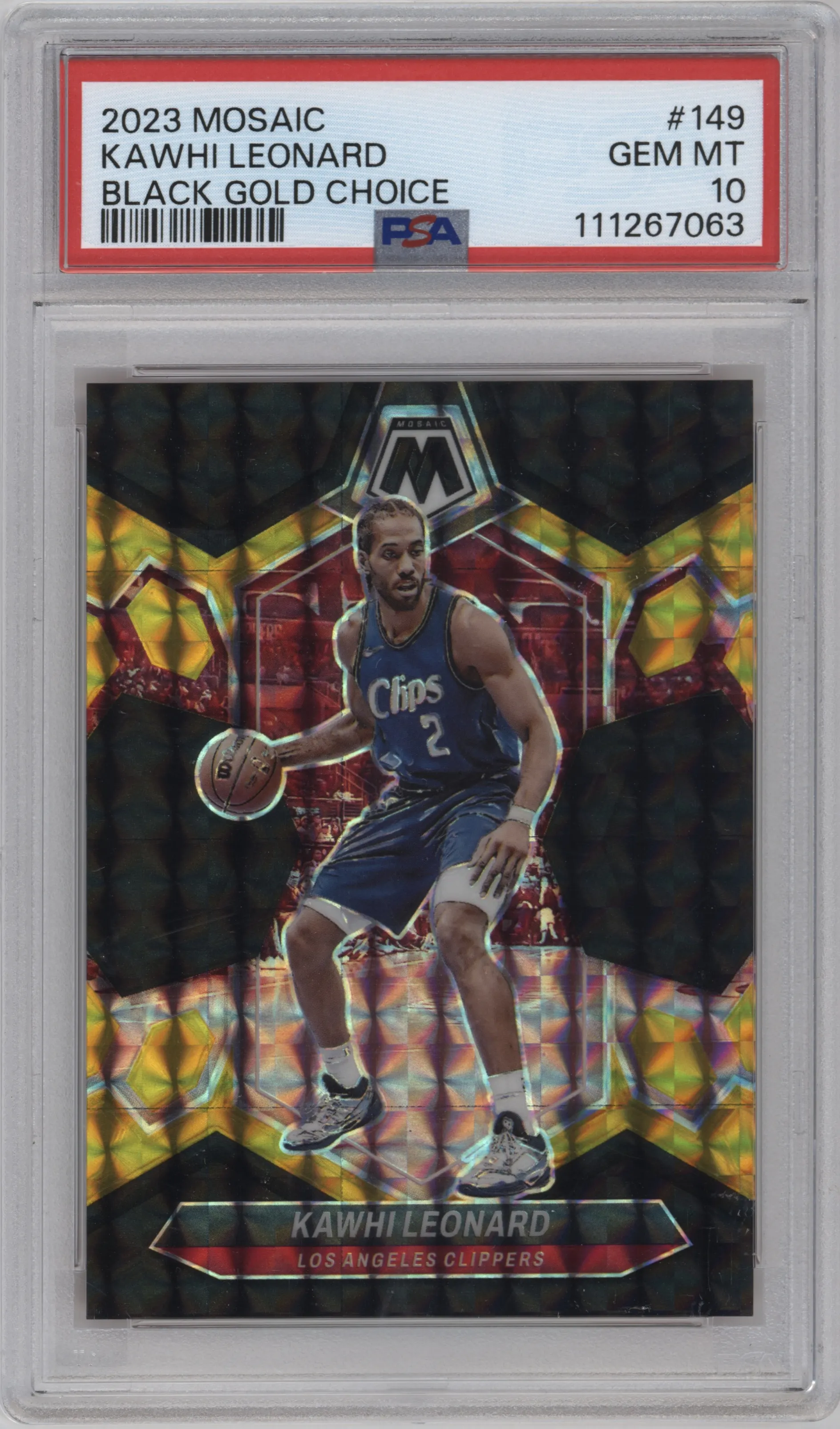 2023 Panini Mosaic Kawhi Leonard Choice Black Gold #149 PSA 10