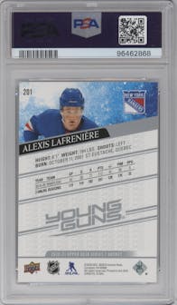 Alexis Lafreniere from the 2020-21 Upper Deck Series 1 set graded by PSA and given an overall grade of 10.