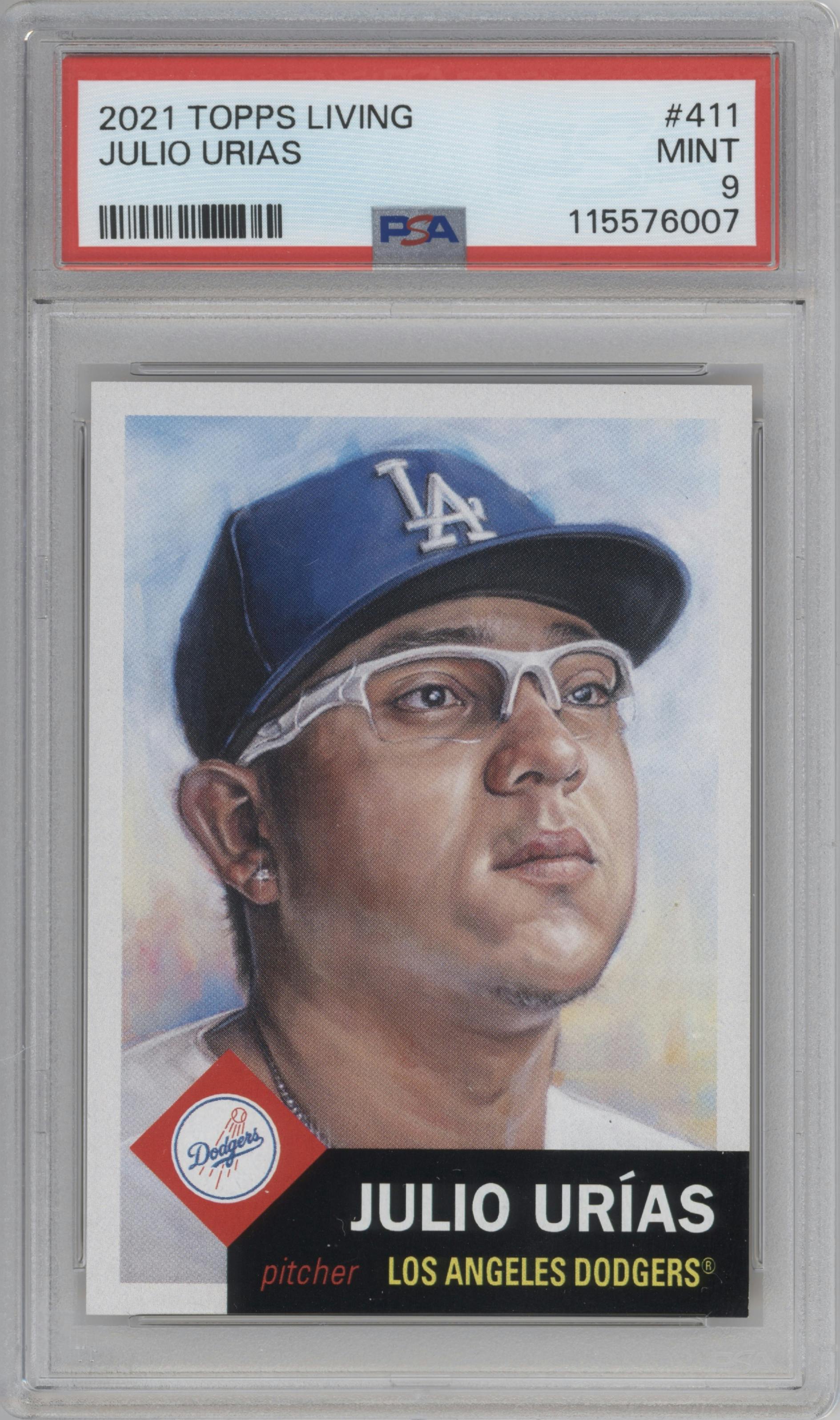 Julio Urias from the Ultimate Topps Living Set   set graded by PSA and given an overall grade of 9.