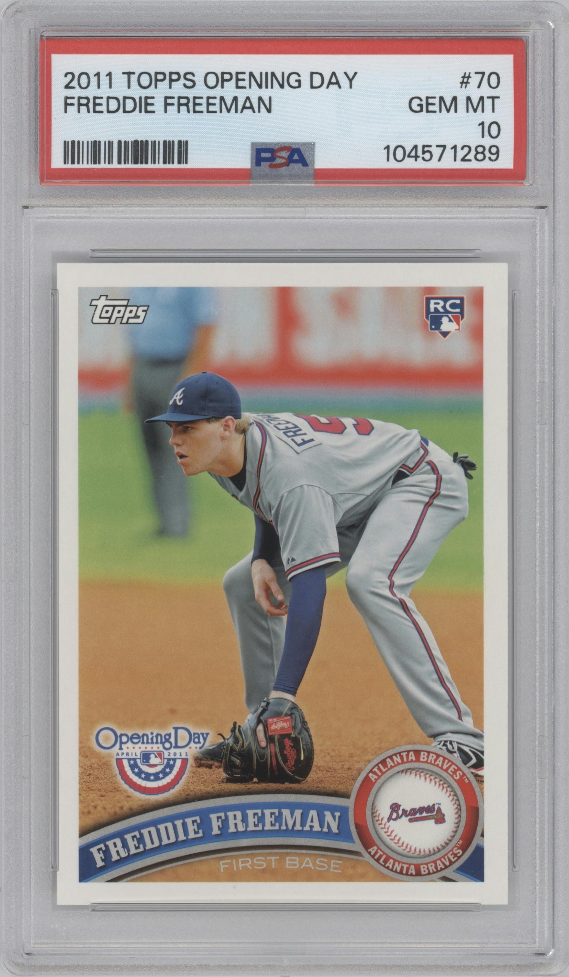 Freddie Freeman from the 2011 Topps Opening Day set graded by PSA and given an overall grade of 10.