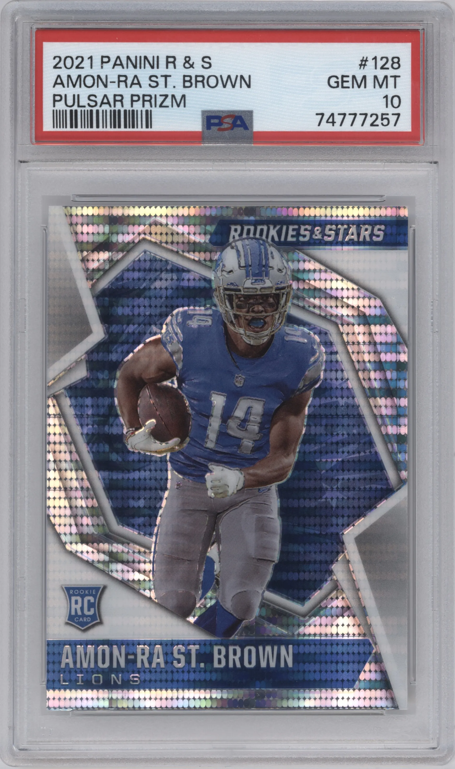 2021 Panini Rookies & Stars Amon-Ra St. Brown Pulsar #128 PSA 10