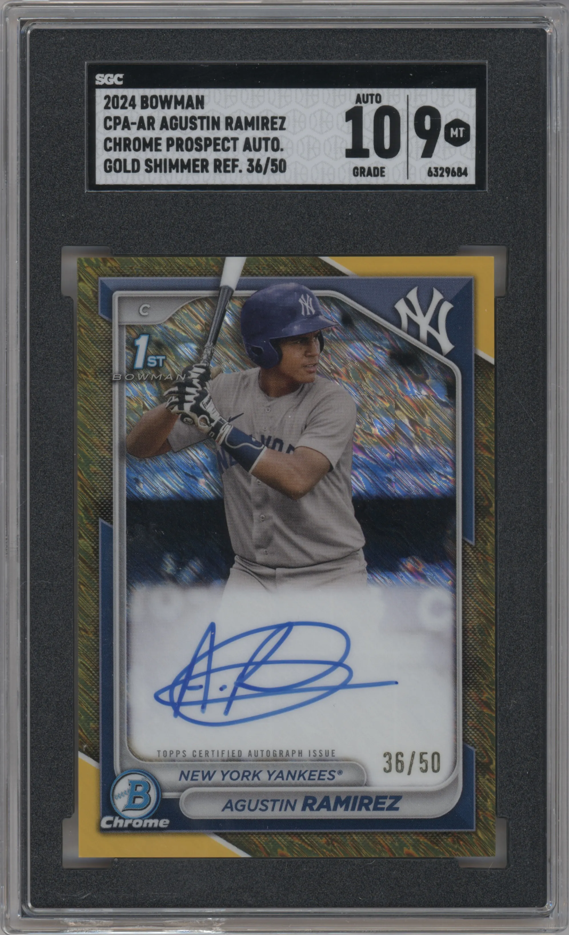 2024 Bowman Chrome Chr.Pros.Auto Agustin Ramirez Gold Shimmer Refractor SGC 9