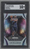 Zion Williamson from the 2019-20 Panini Prizm set featuring a Silver parallel graded by SGC and given an overall grade of 10.