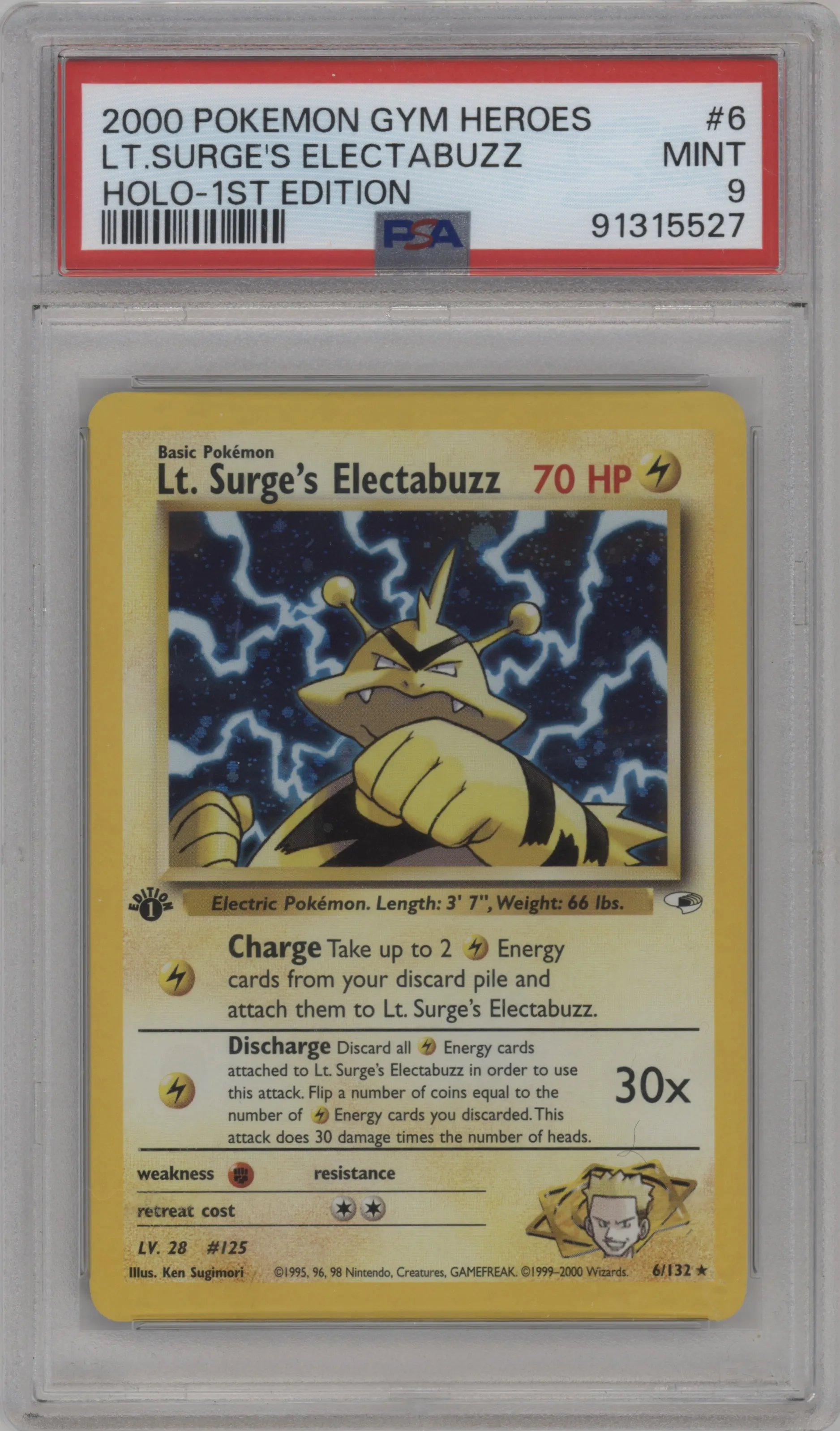 2000 Pokemon GH Gym Heroes Lt. Surge's Electabuzz #6 PSA 9