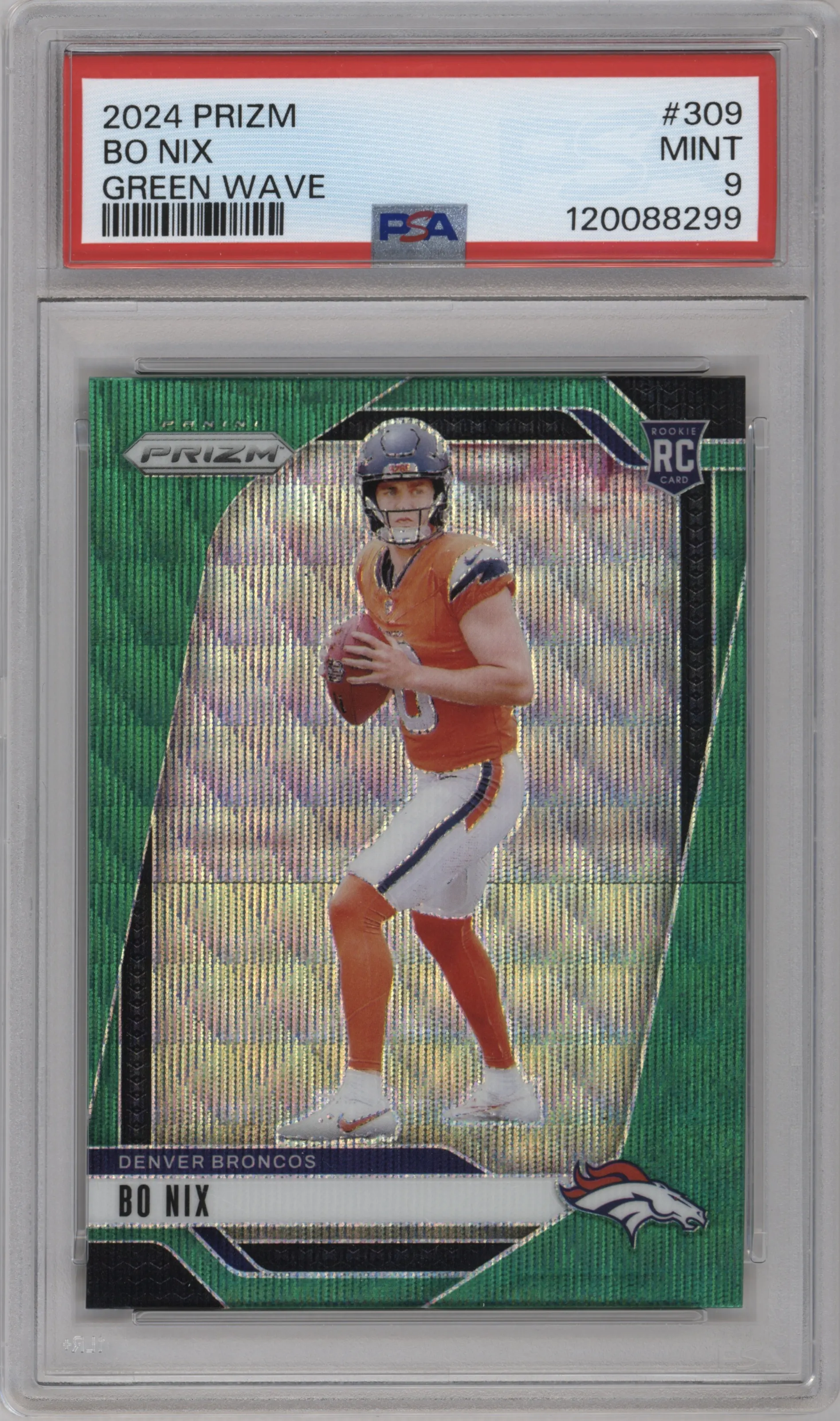 2024 Panini Prizm Bo Nix Green Wave #309 PSA 9