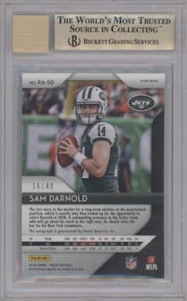 Sam Darnold from the 2018 Panini Prizm set featuring a Green Crystals parallel graded by Beckett and given an overall grade of 9.5.