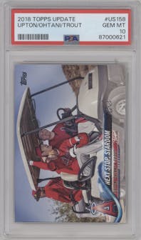 Justin Upton/Shohei Ohtani/Mike Trout from the 2018 Topps Update set graded by PSA and given an overall grade of 10.