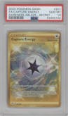 Capture Energy from the 2020 Pokemon SWSH set graded by PSA and given an overall grade of 10.