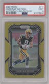 Christian Watson from the 2022 Panini Prizm set featuring a Gold parallel graded by PSA and given an overall grade of 9.