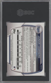 Junior Caminero from the 2023 Bowman  set graded by SGC and given an overall grade of 10.