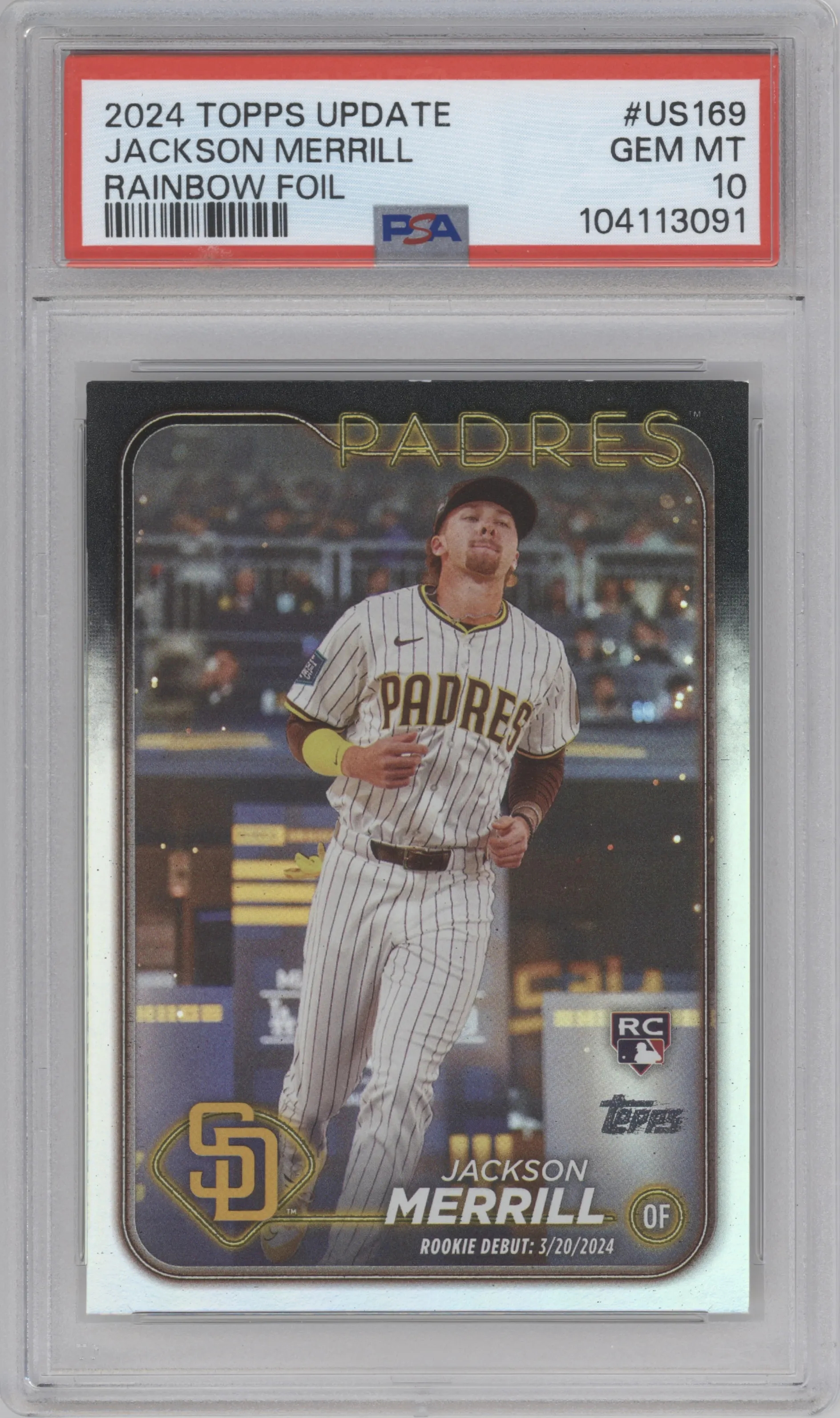 2024 Topps Update Jackson Merrill Rainbow Foil #US169 PSA 10